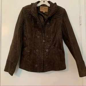 Powder River Outfitters Brown Western Leather Jacket Boho Conch Tribal Suede